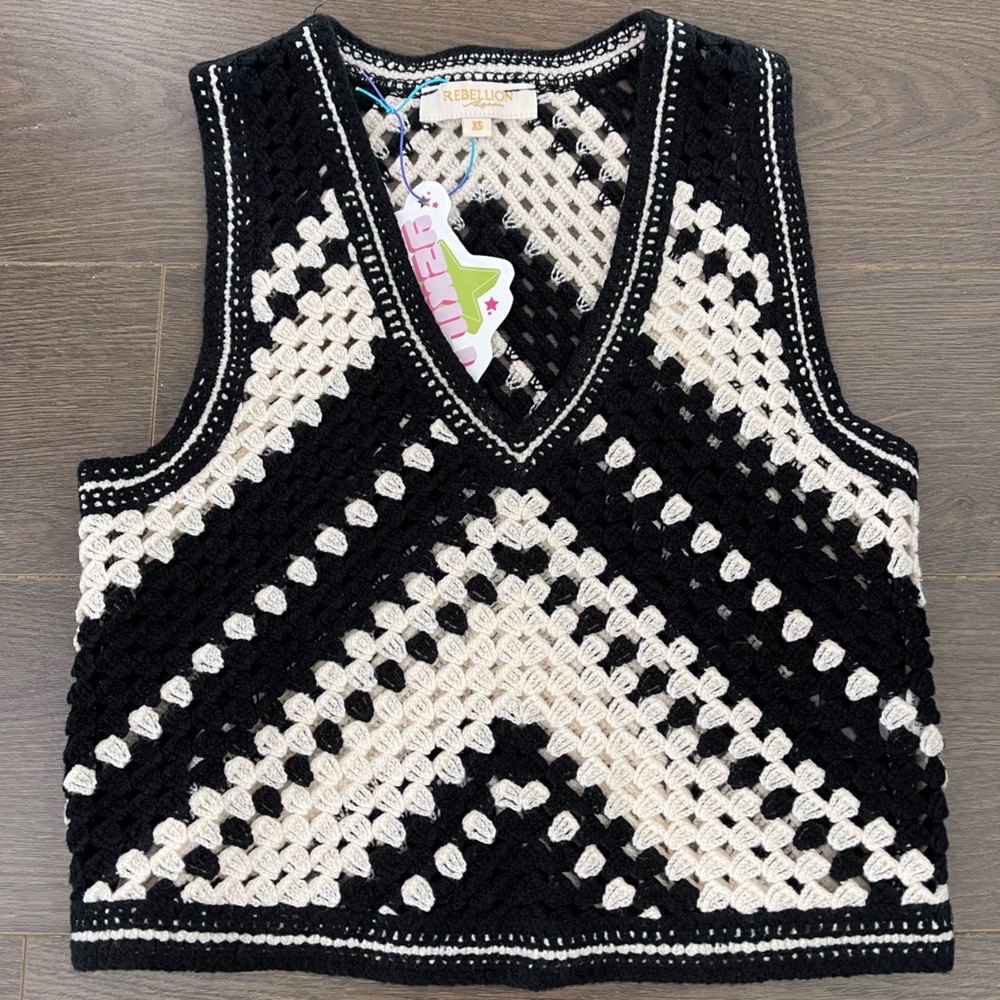 Rebellion Again Black and White Crochet Tank Top